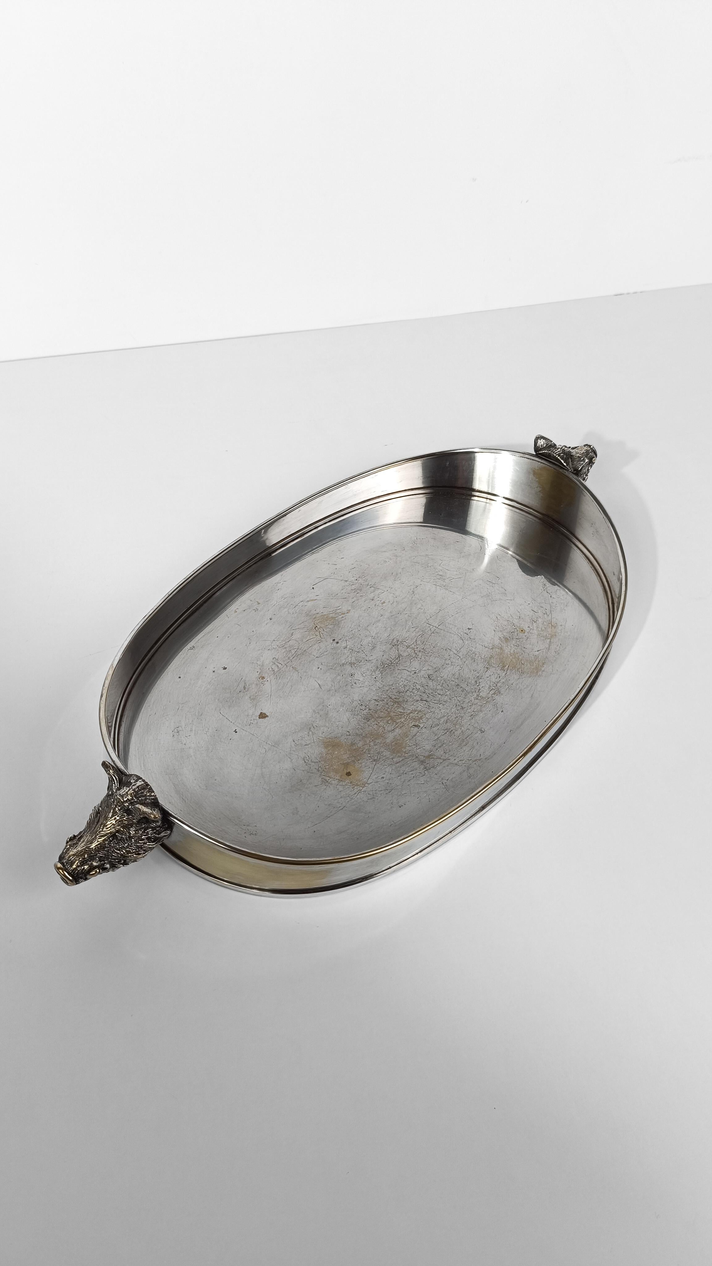 Tray with Handles in the Shape of a Boar's head attributable to Valenti, 70s For Sale 2