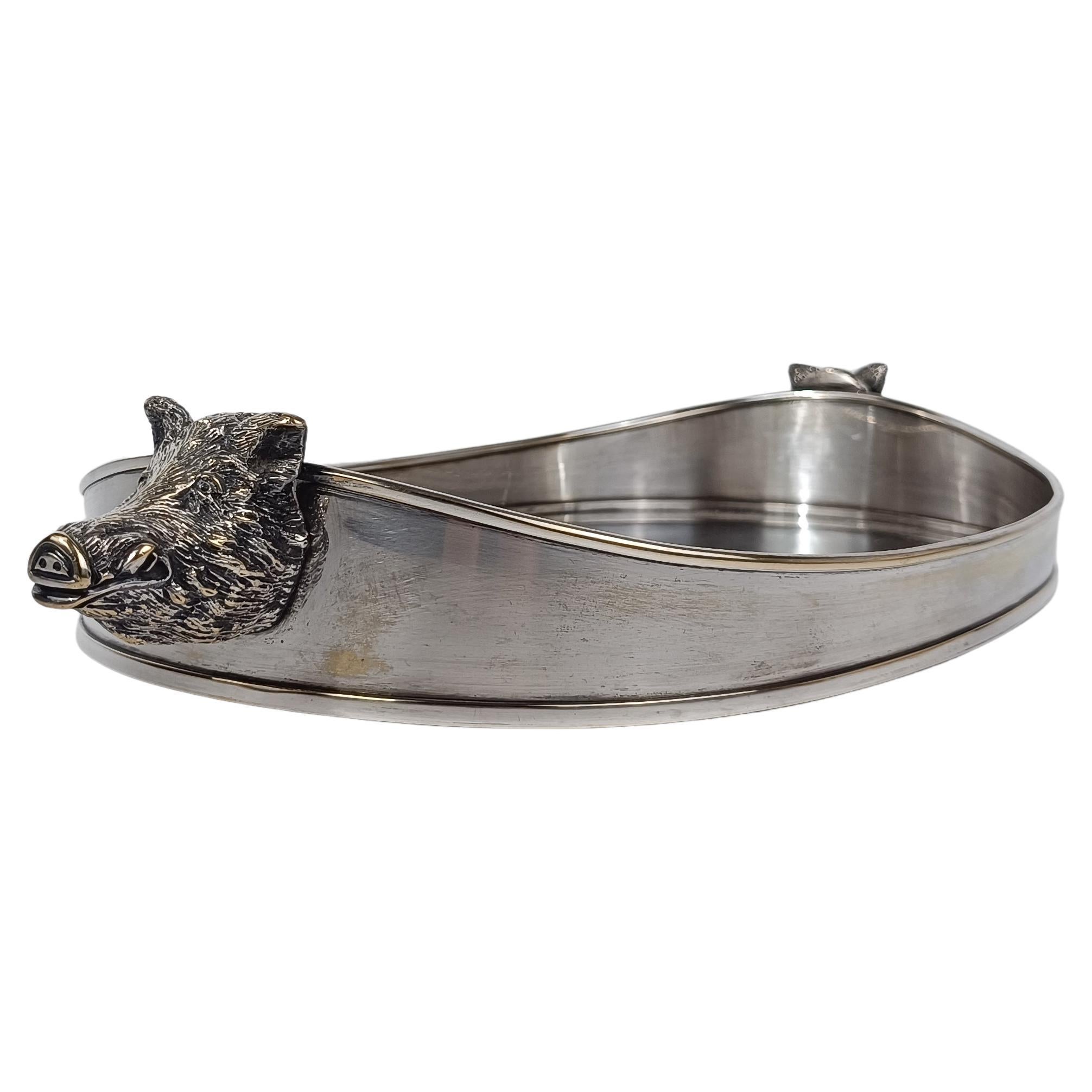 Tray with Handles in the Shape of a Boar's head attributable to Valenti, 70s For Sale