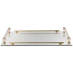 Vintage Tray with Mirror and Lucite, Brass 24-Karat Gold-Plated, Milano, Italy, 1980s