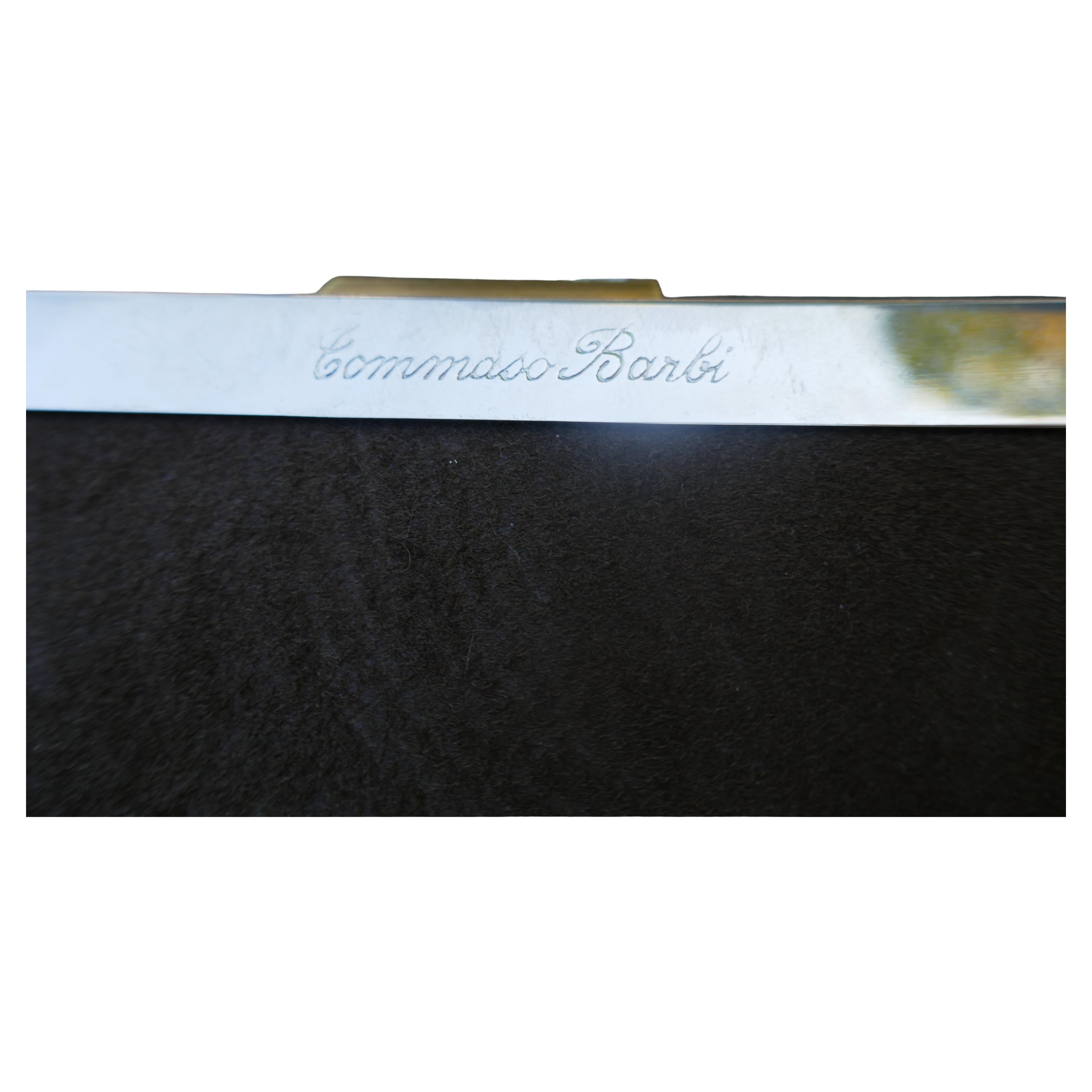 Tray with mirror by Tommaso Barbi.
Engraved signature.
The velvet-covered bottom and the back of the mirror