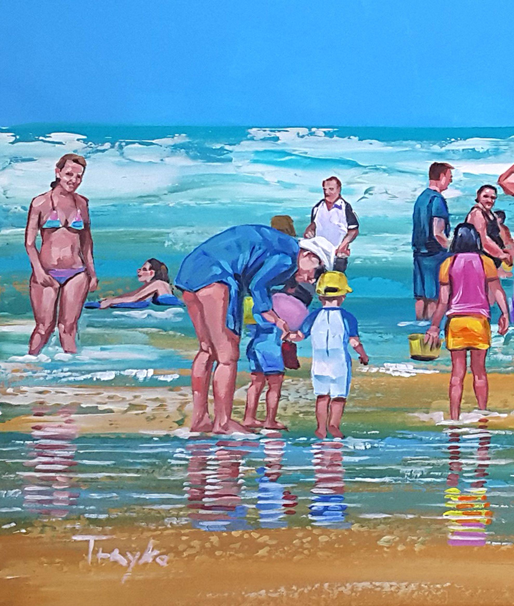 At the Beach  Summer  Vacation, Painting, Acrylic on Canvas For Sale 1