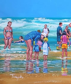 At the Beach  Summer  Vacation, Painting, Acrylic on Canvas