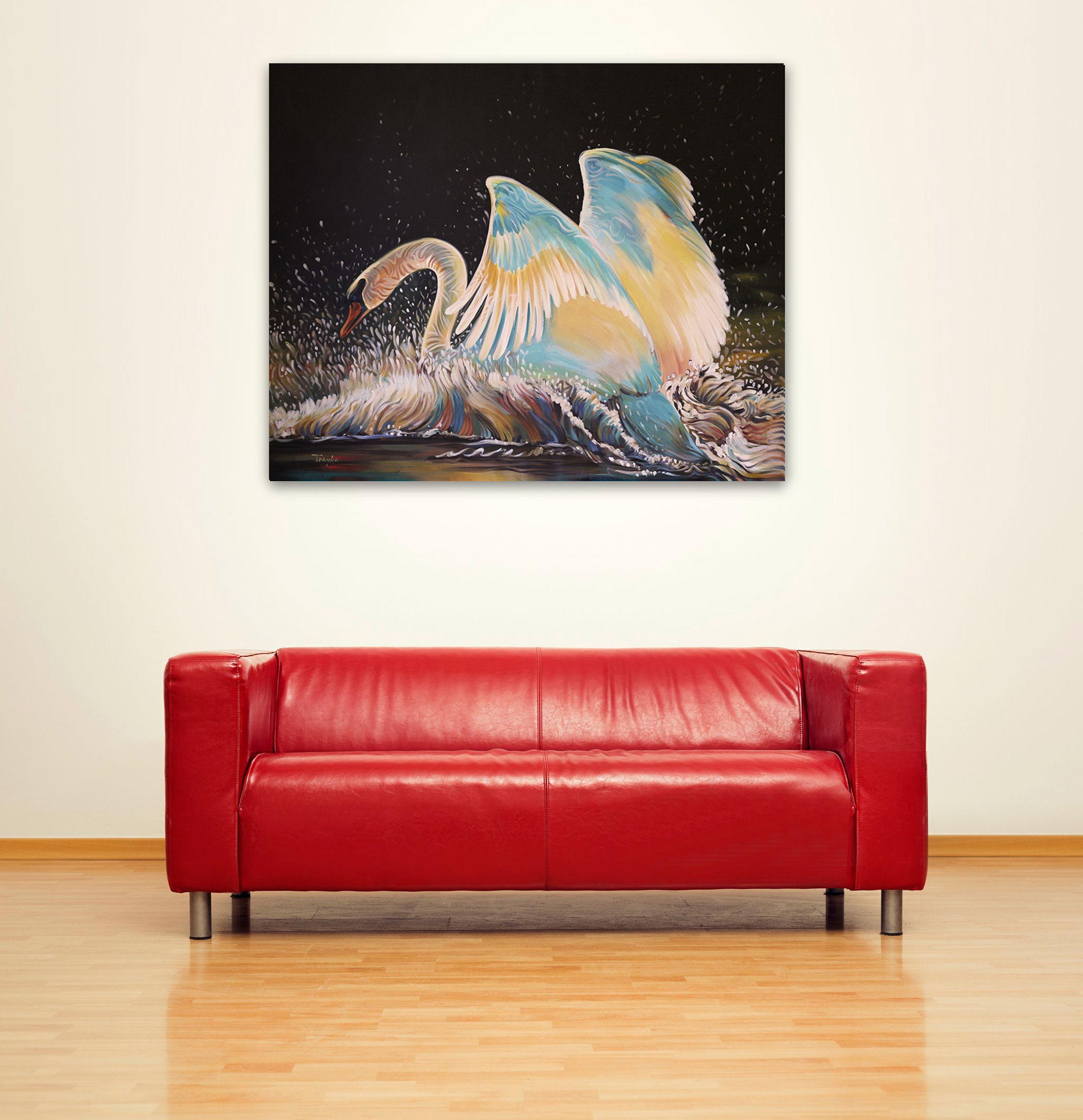 Magical bird Swan  Flight, Painting, Acrylic on Canvas For Sale 1