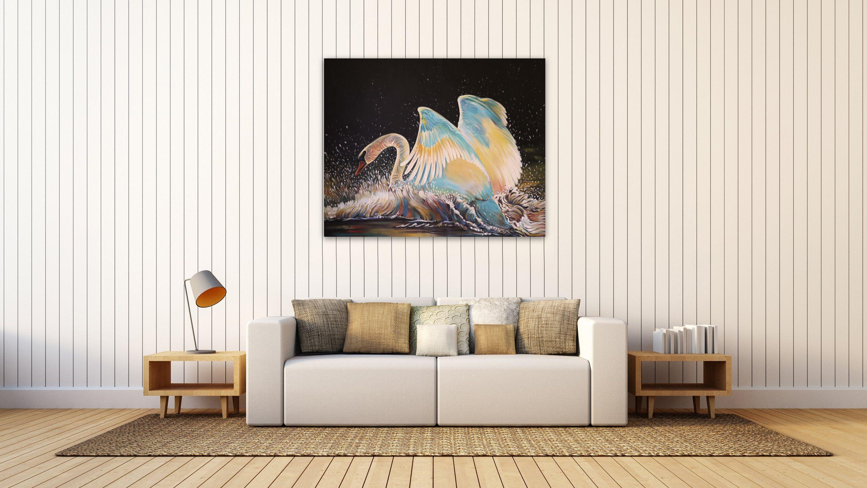 Magical bird Swan  Flight, Painting, Acrylic on Canvas For Sale 2