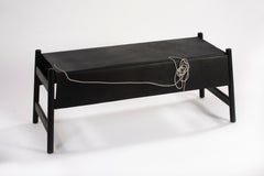 Trazo Black Cowhide Bench, Oak Wood and Maguey Fiber