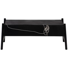 Trazo Black Cowhide Bench, Oak Wood and Maguey Fiber