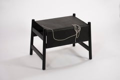 Trazo Black Cowhide Stool, Oak Wood