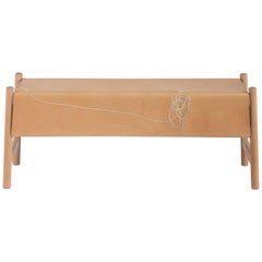 Trazo Natural Cowhide Bench, Beech Wood and Maguey Fiber
