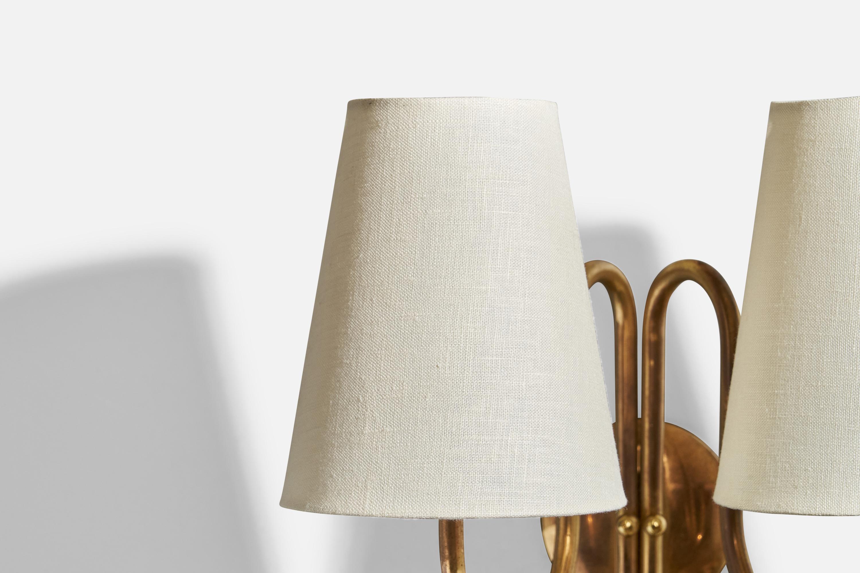 Tr&Co, Wall Lights, Brass, Fabric, Norway, 1960s 6