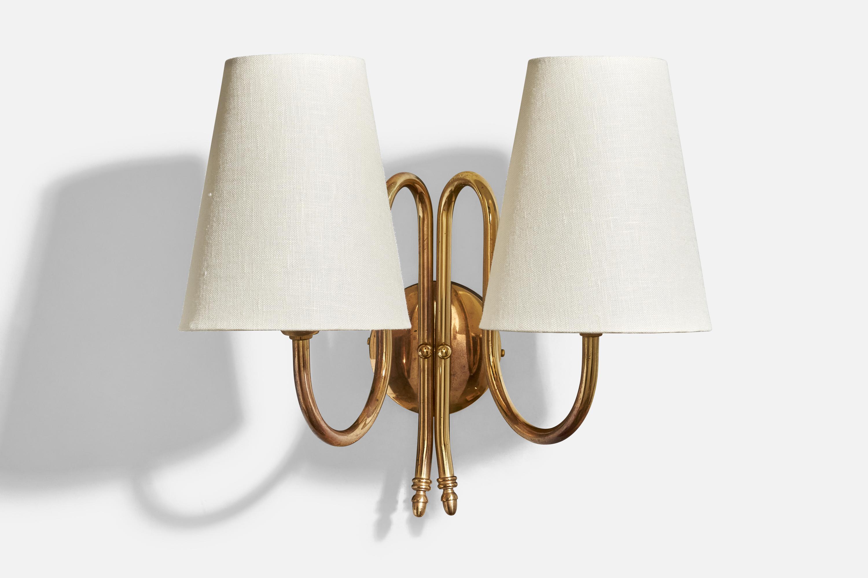 Tr&Co, Wall Lights, Brass, Fabric, Norway, 1960s 2