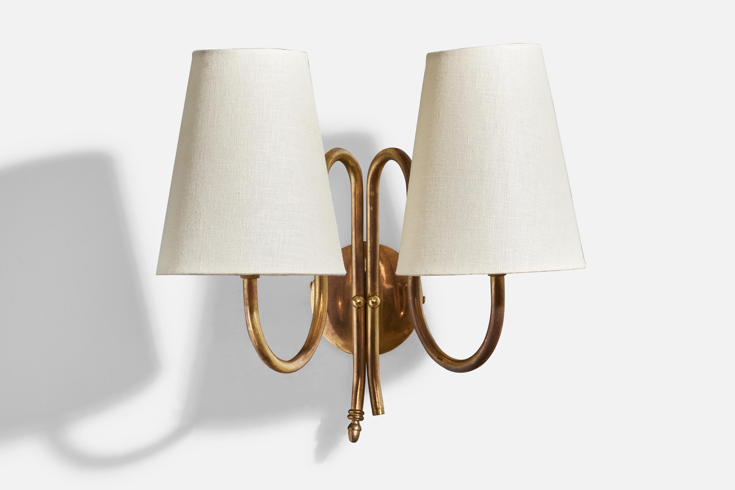 Tr&Co, Wall Lights, Brass, Fabric, Norway, 1960s 3