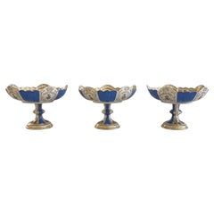 Three Fruit Bowls Painted in Blue Gold and Polychrome Meissen 1850 Set of Three