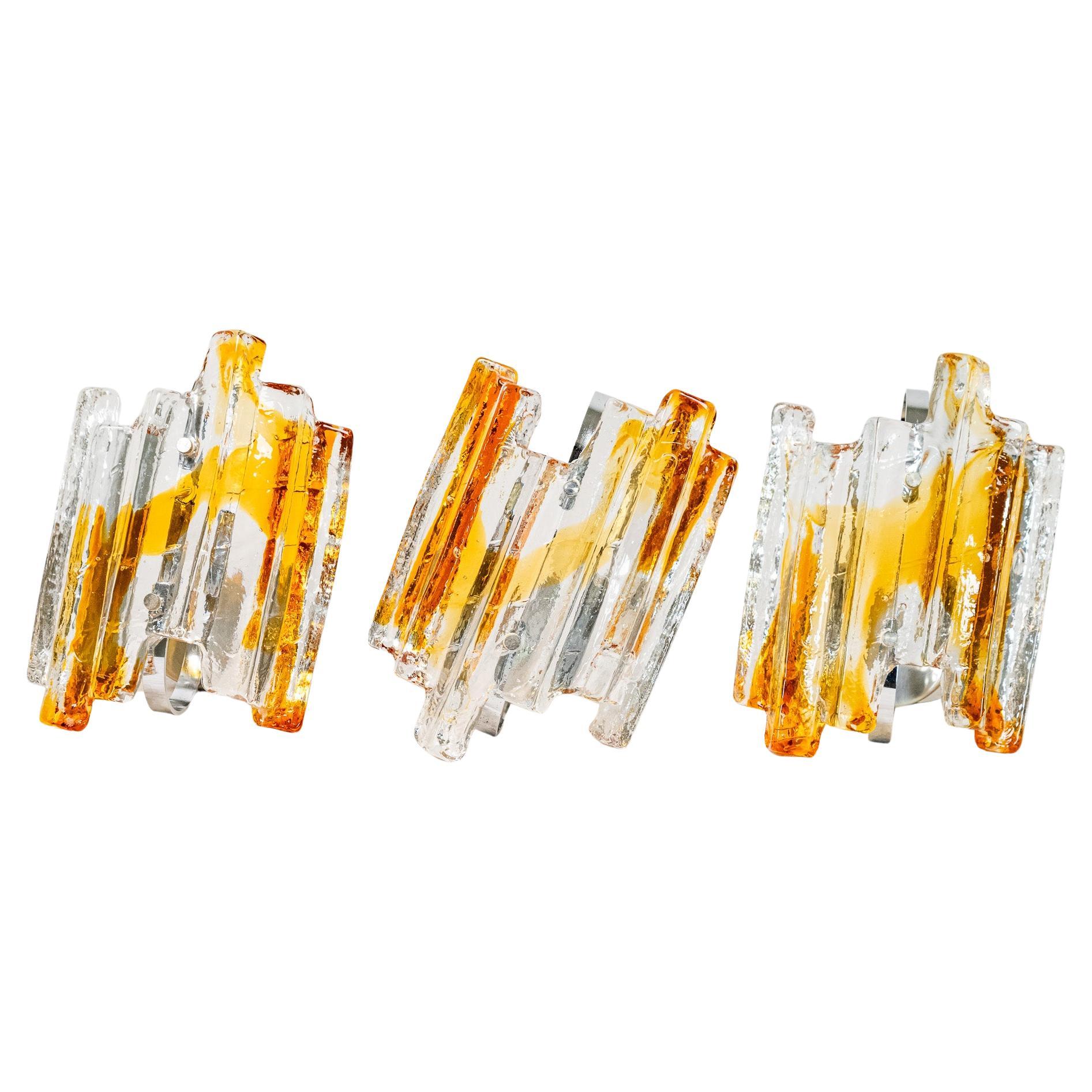 Three Murano glass wall sconces by Carlo Nason for Mazzega, 1960s