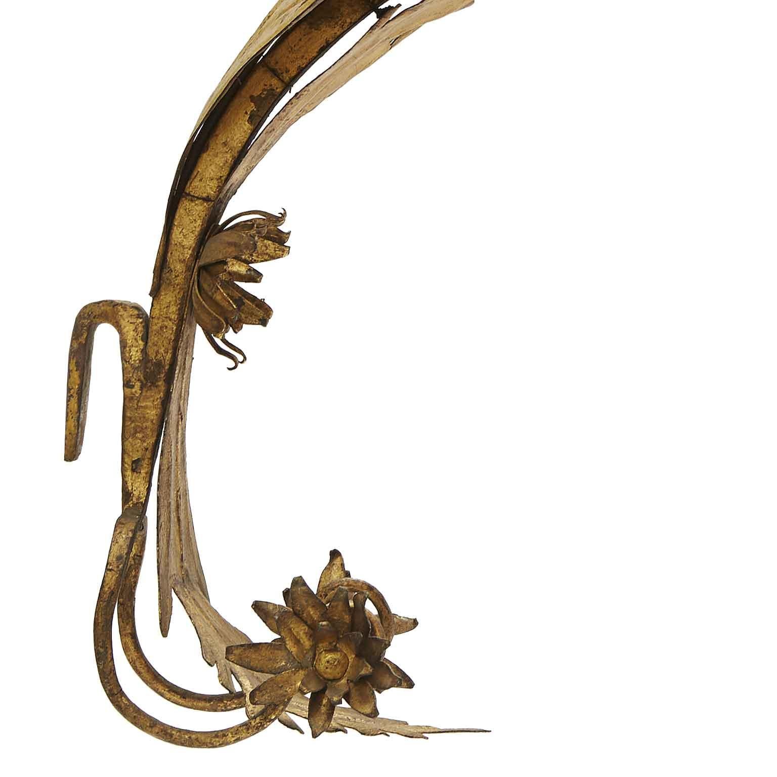 Three Italian Appliques 1700 Set of Three Golden Curved Arms With Flowers and Leaves In Good Condition For Sale In Milan, IT