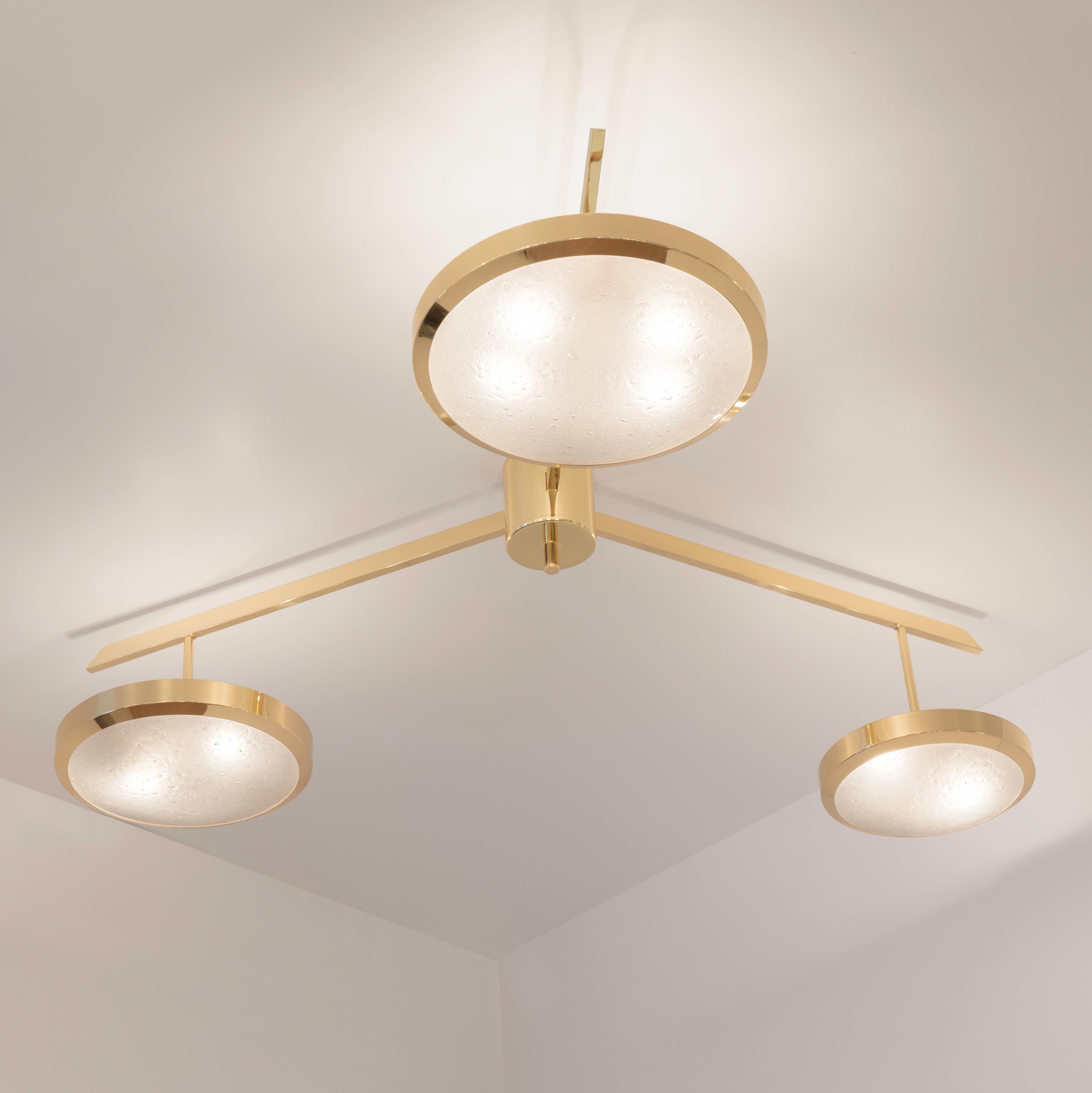 Italian Tre Ceiling Light by Gaspare Asaro-Polished Brass Finish For Sale