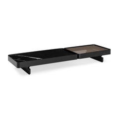Customizable Black Oak Coffee Table with Nero Glass and Cane Details, Tre Line
