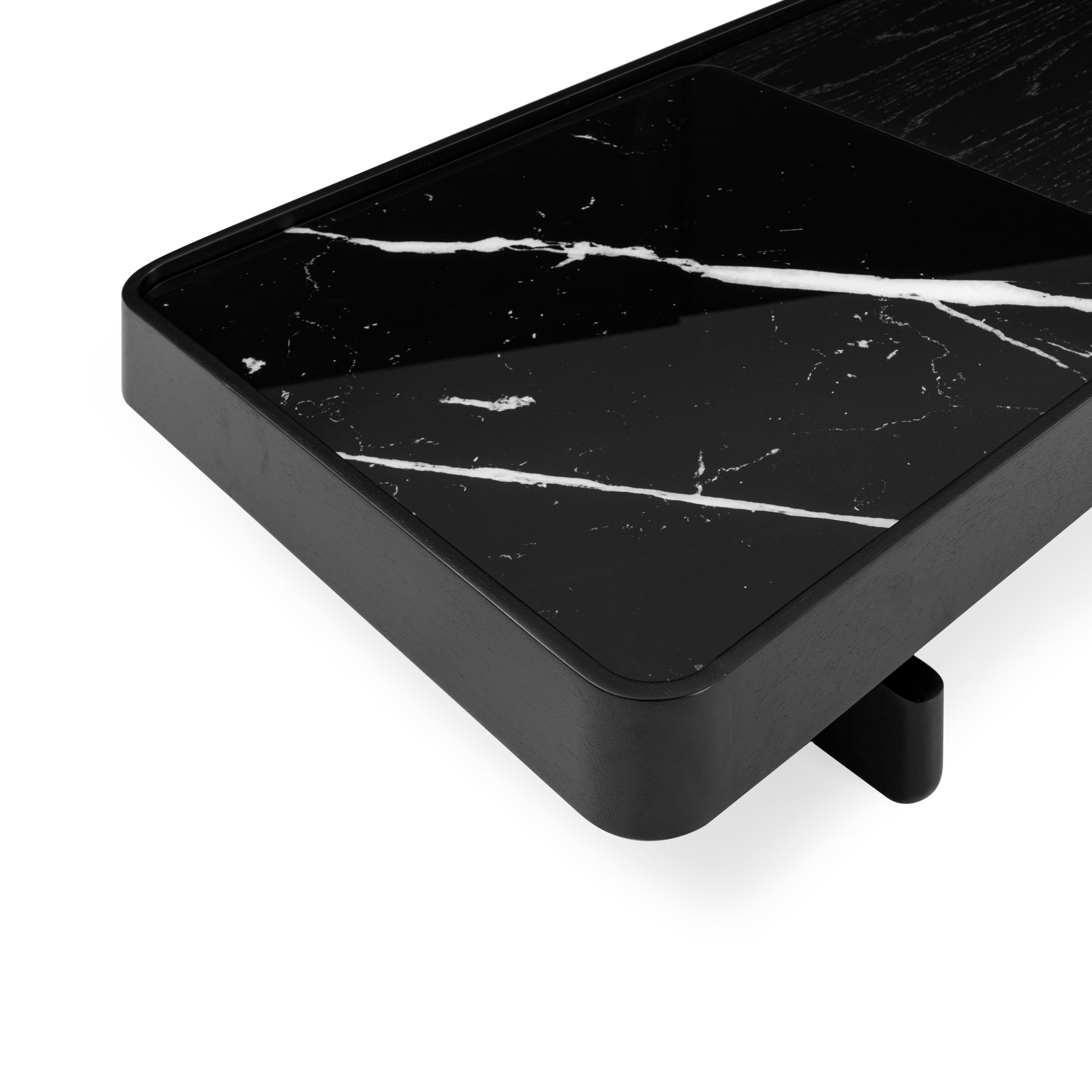 Tre Coffee Table In Black Wood Finish and Nero Black Glass In New Condition For Sale In Miami, FL