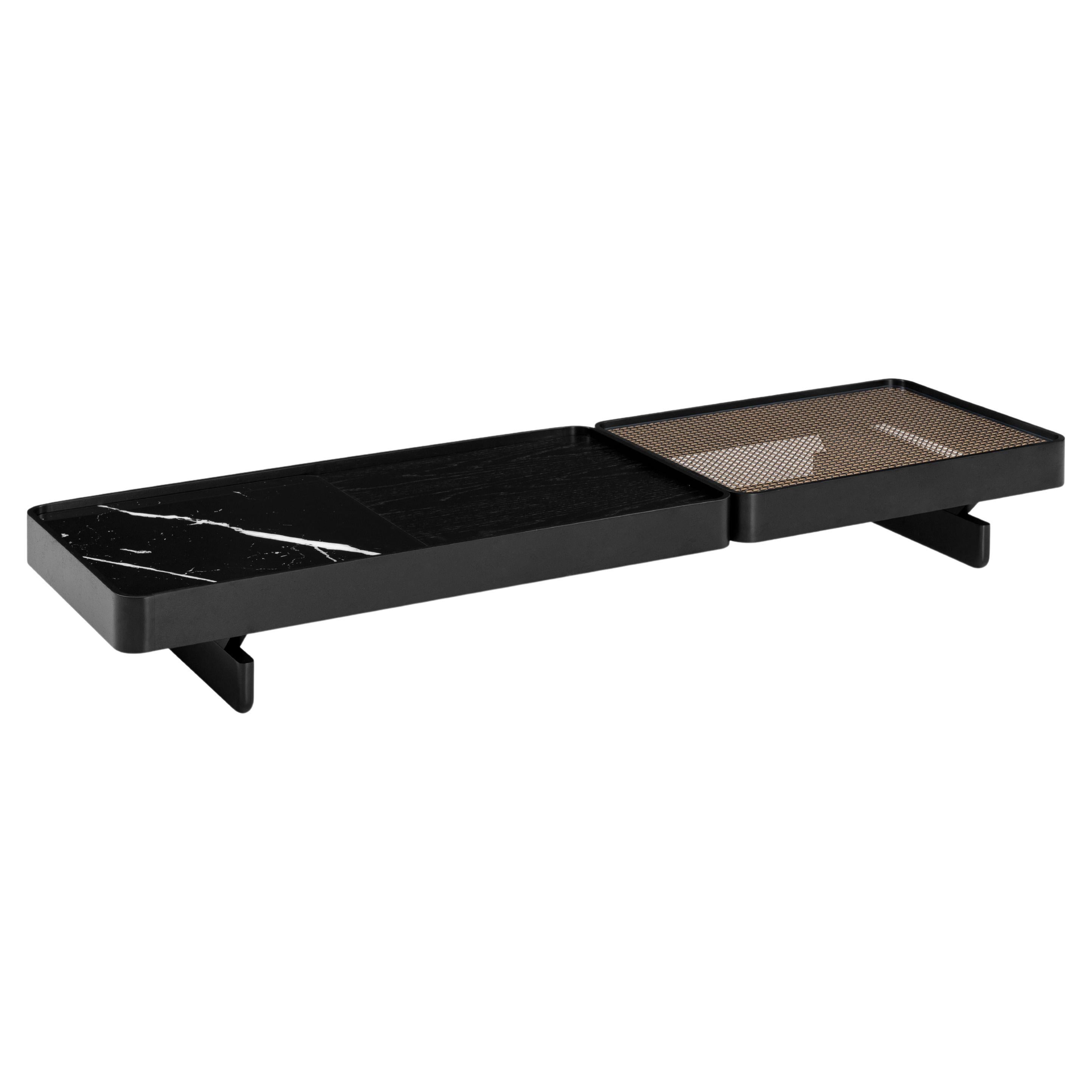 Tre Coffee Table In Black Wood Finish and Nero Black Glass For Sale