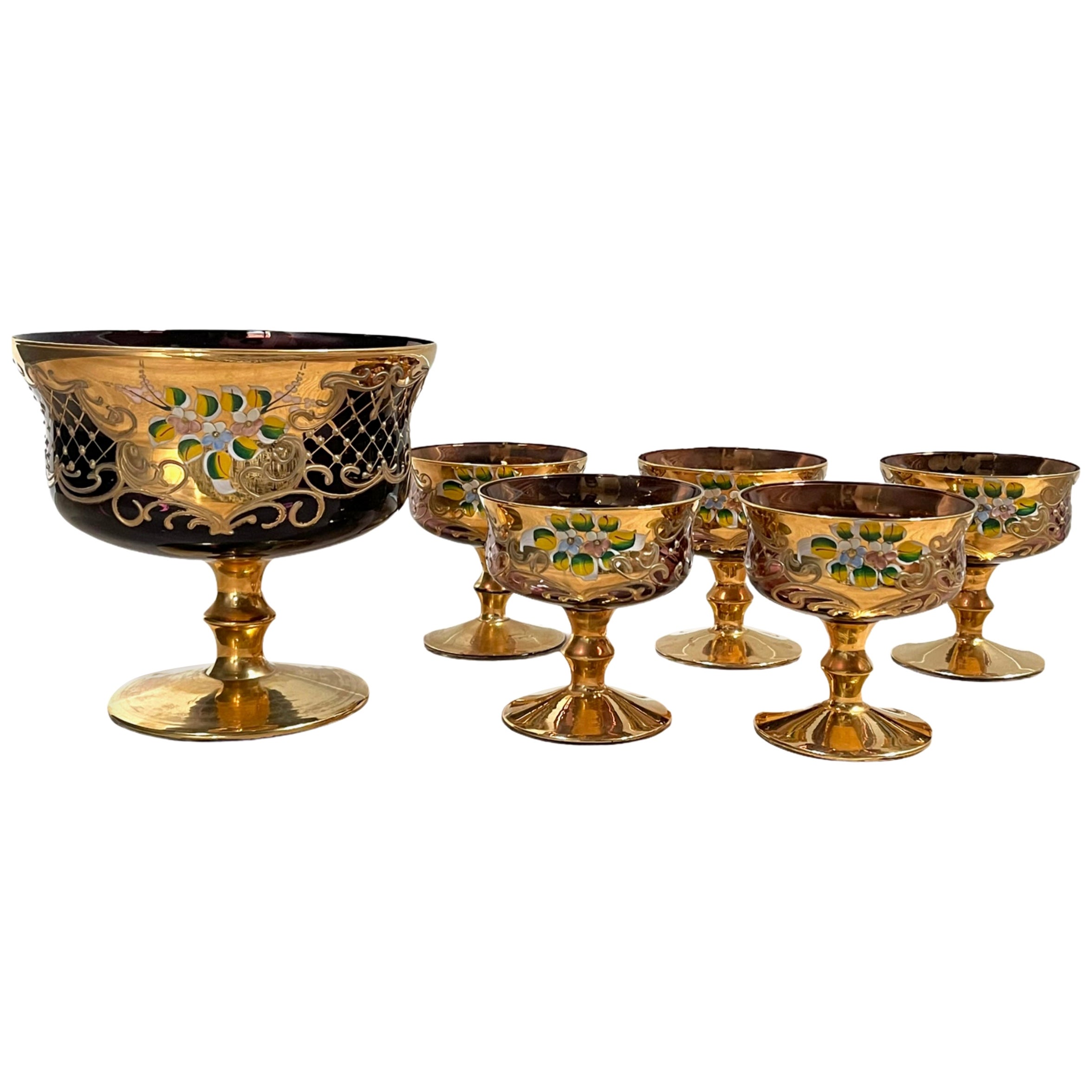 Tre Fuochi Gilt Murano Dessert Set For Sale