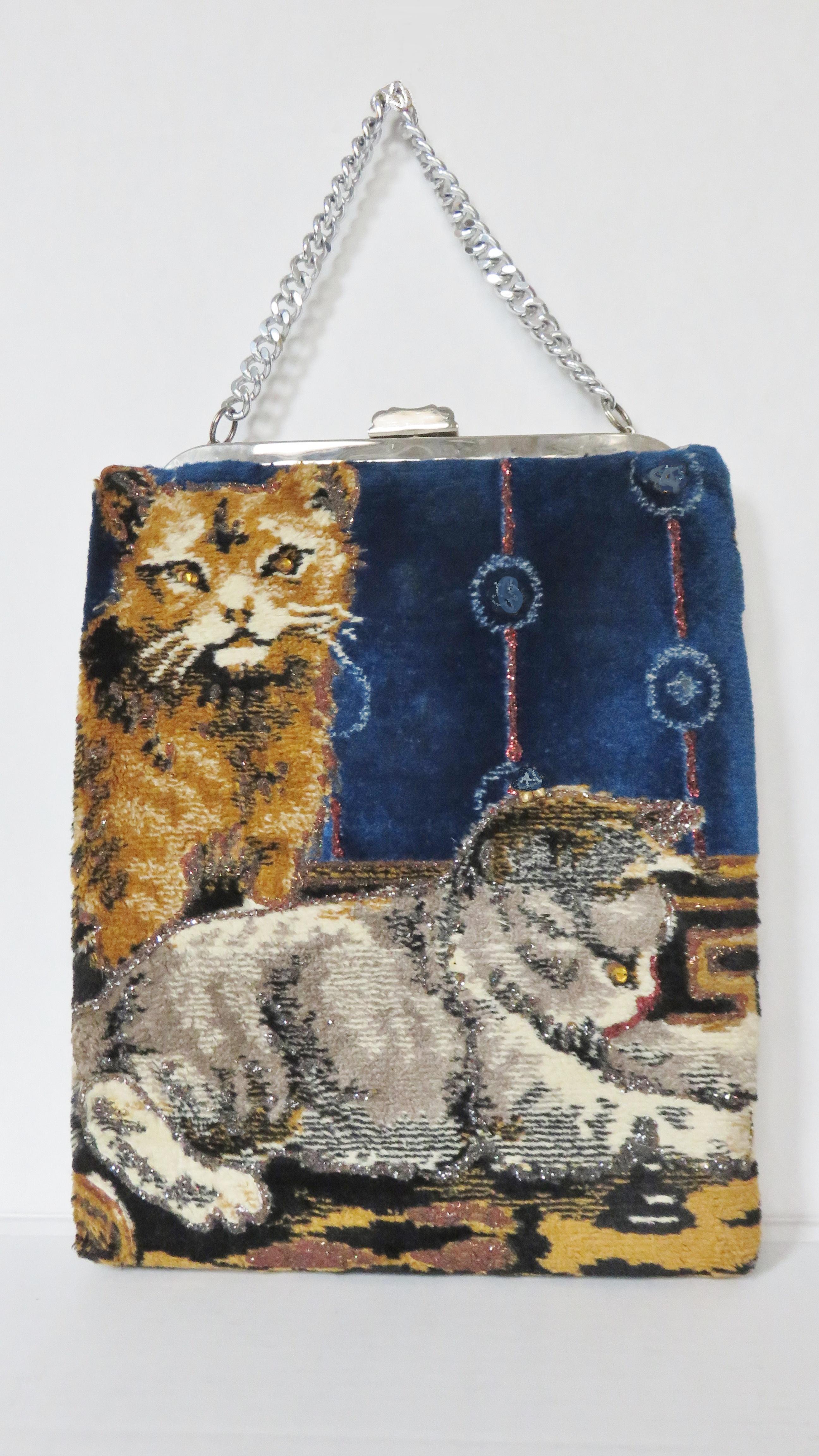 Gray Tre-mor Carpet Bag with Cats 1960s