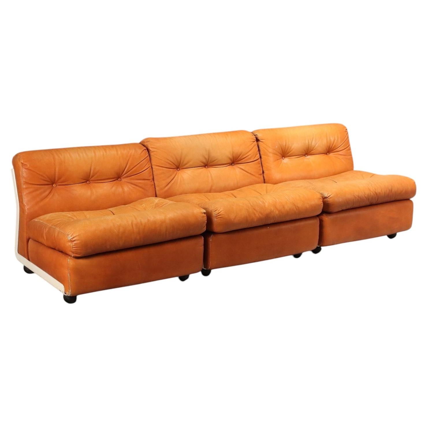 Pre-owned Mario Bellini Tre Poltrone 'amanta' Di Produzione B&b Italia Anni 70 In Pelle In Orange