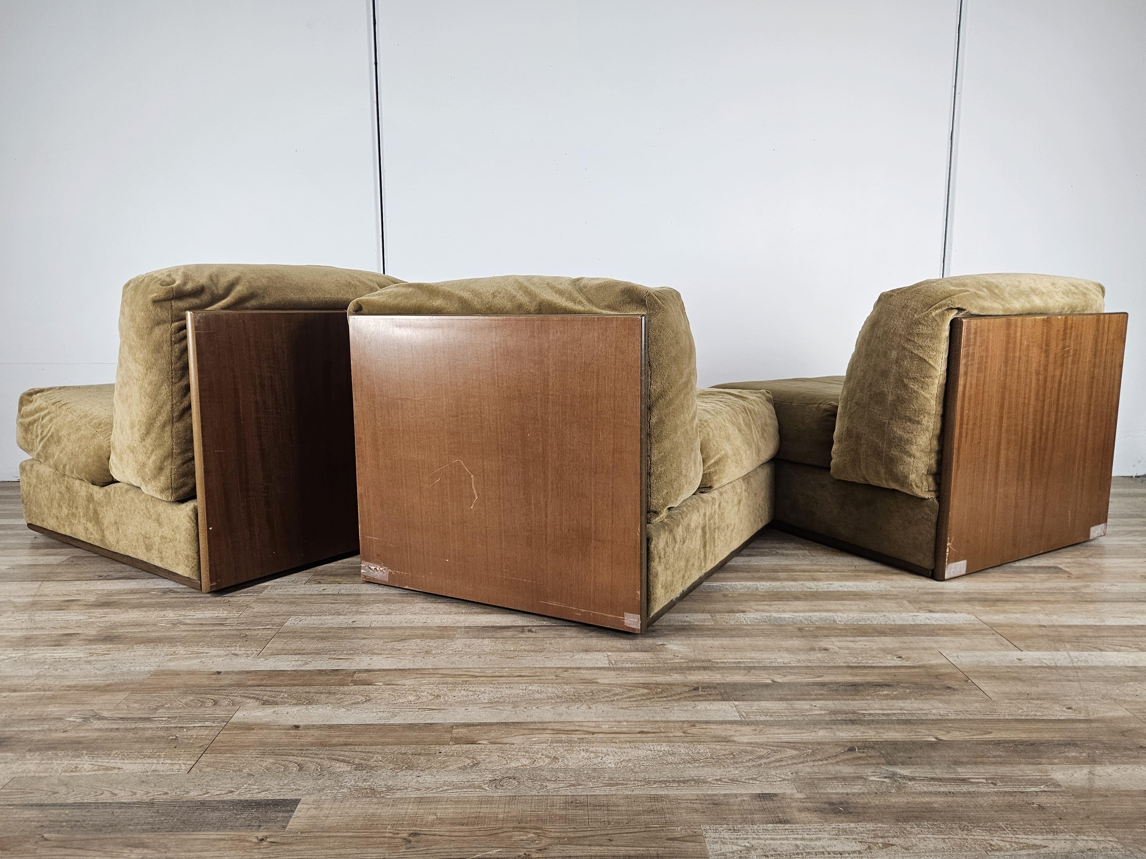 Tre poltrone lounge anni '70 in stoffa Moderno de mediados de siglo en venta