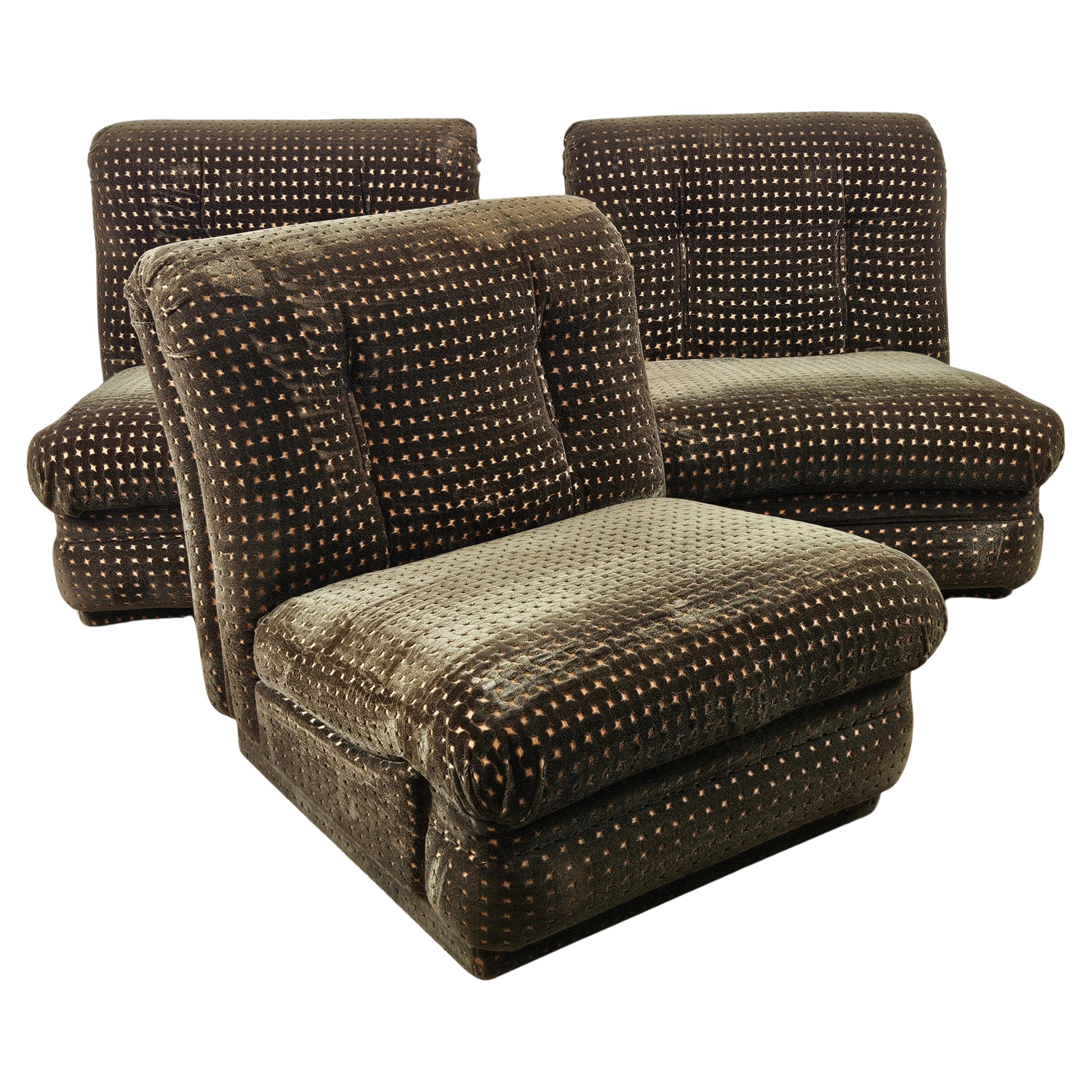 Three modular fabric armchairs from the 1970s For Sale