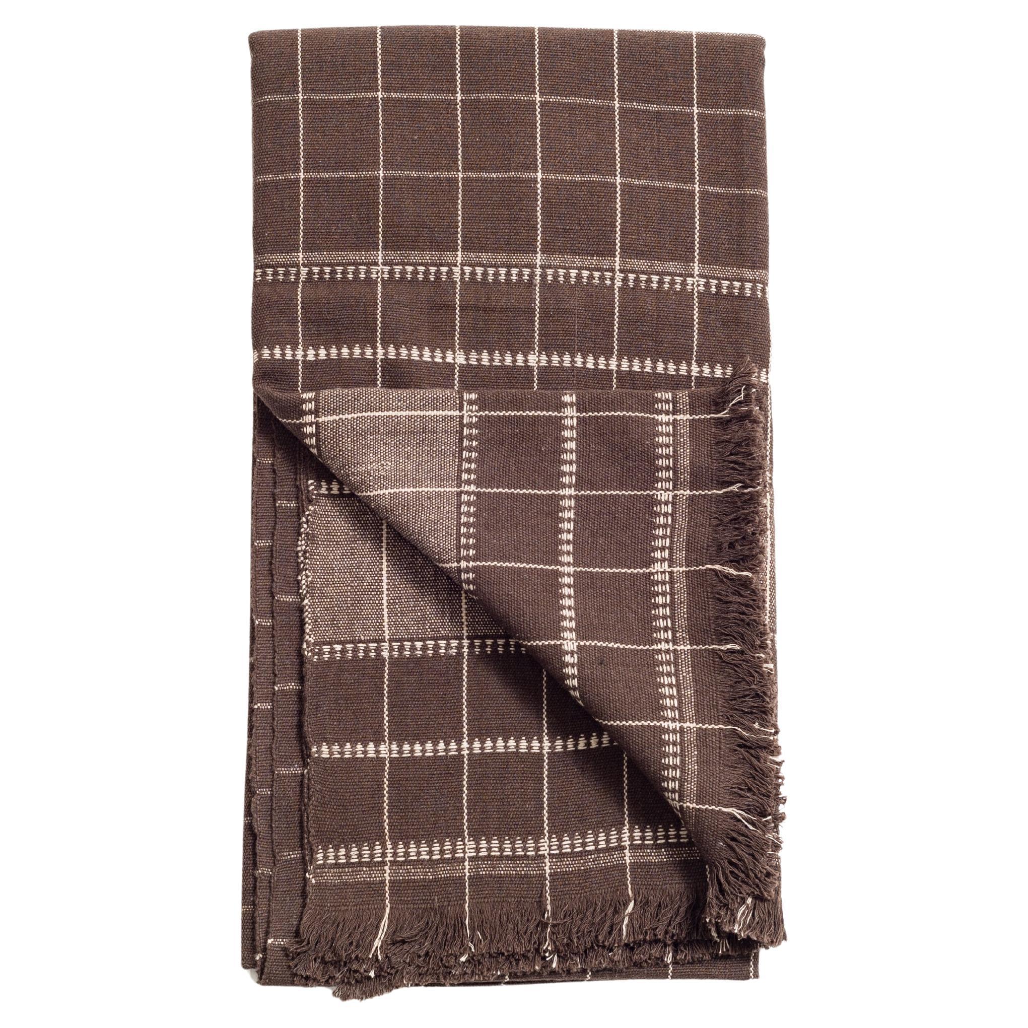 Plaid / couverture en coton biologique à carreaux Treacle Brown Handloom en vente