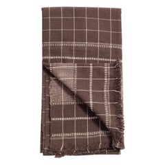 Vintage Treacle Brown Handloom Throw / Blanket In Organic Cotton In Checks Pattern