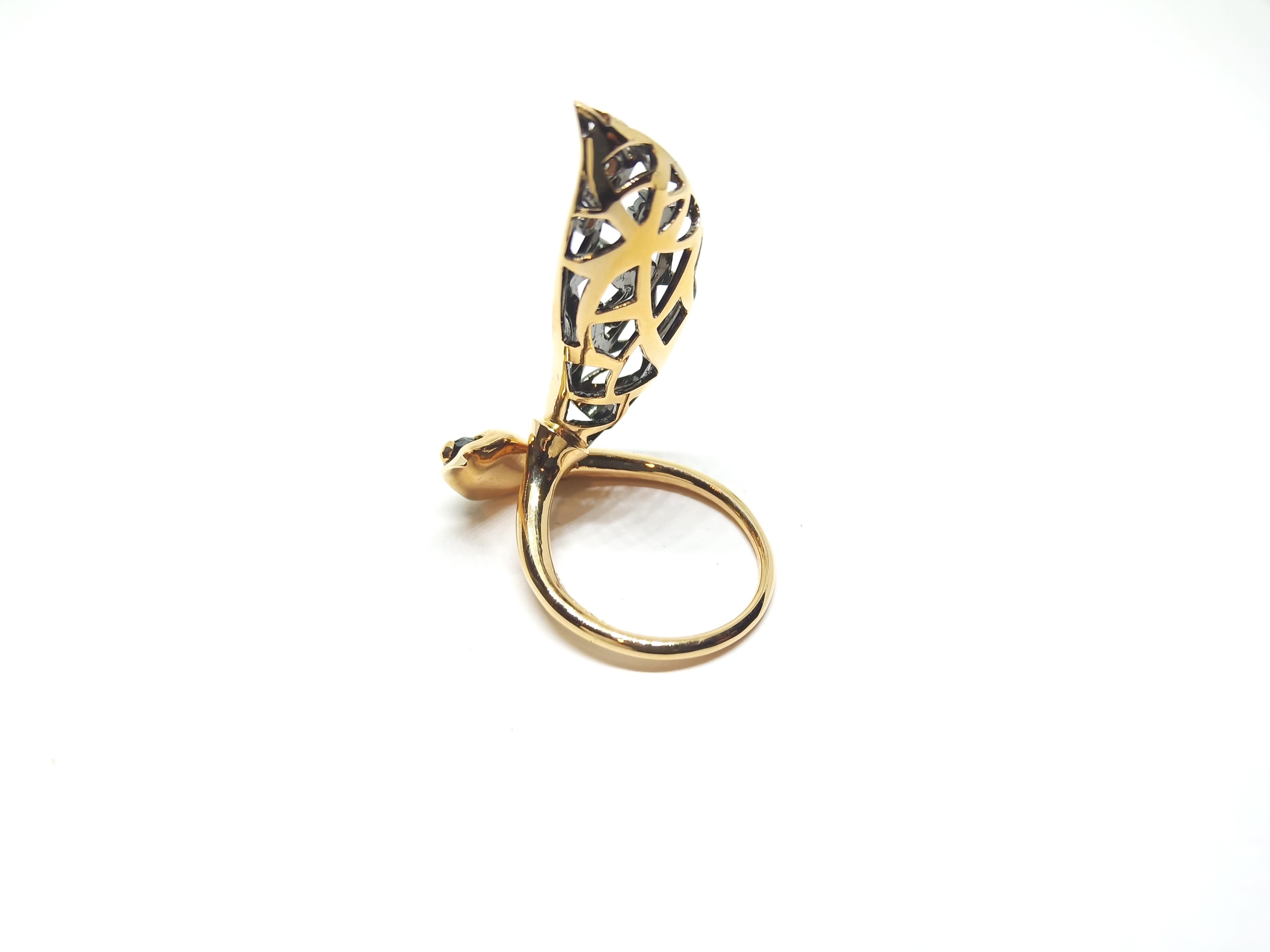Women's Tread the Untreaded Path with Contemporary White & Black Diamond Rose Gold Ring For Sale