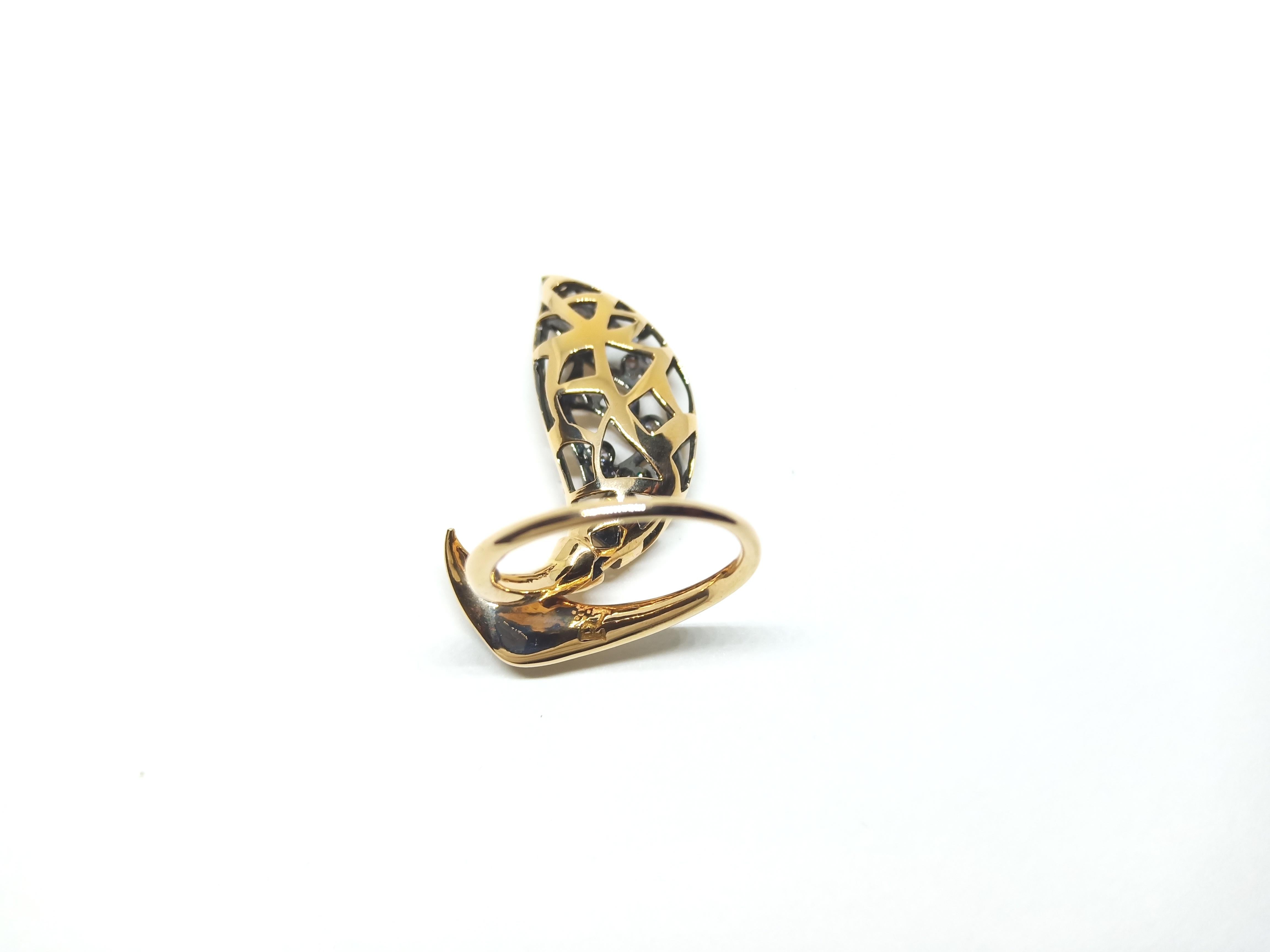 Tread the Untreaded Path with Contemporary White & Black Diamond Rose Gold Ring For Sale 1