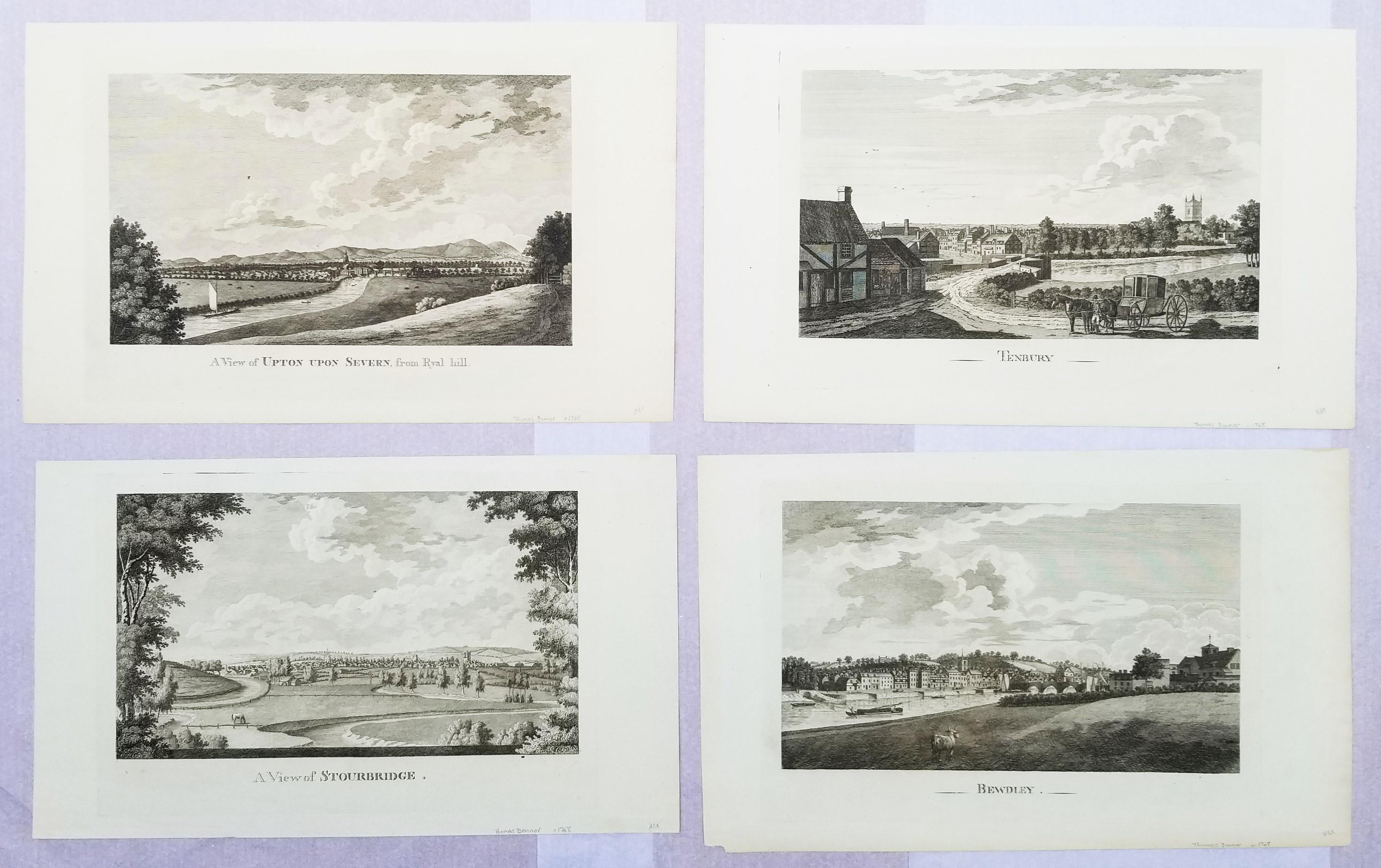 Landscape Print di Treadway Russell Nash - Set di quattro incisioni dalla "Storia del Worcestershire" di Nash /// Arte del paesaggio