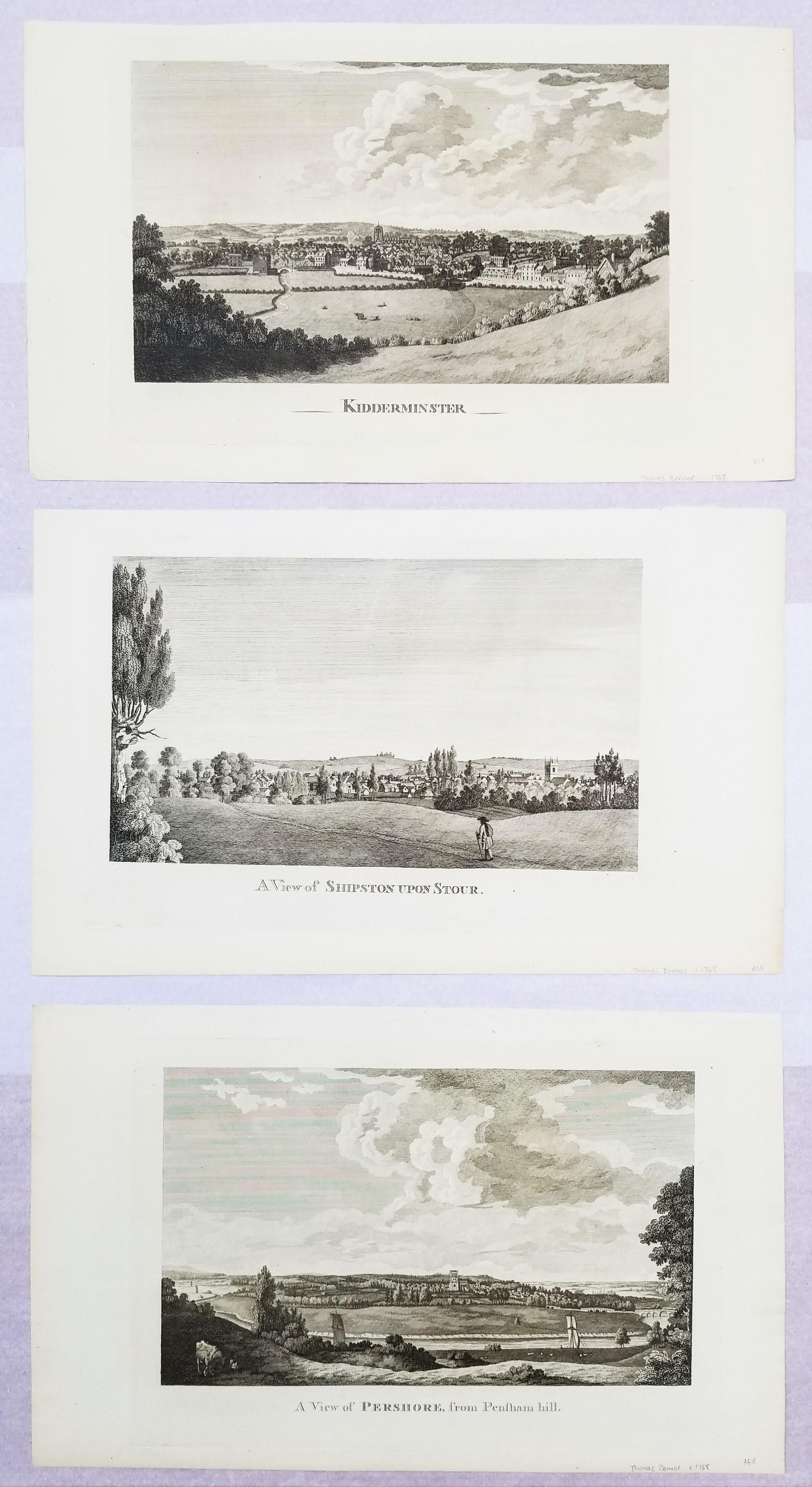 Landscape Print de Treadway Russell Nash - Conjunto de tres grabados de la "Historia de Worcestershire" de Nash /// Paisajes