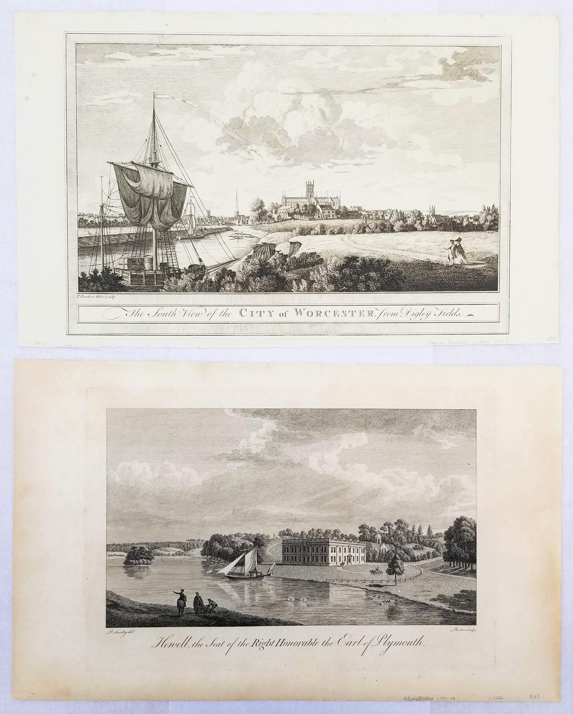 Landscape Print de Treadway Russell Nash - Conjunto de dos grabados de la "Historia de Worcestershire" de Nash /// Paisajes Arte