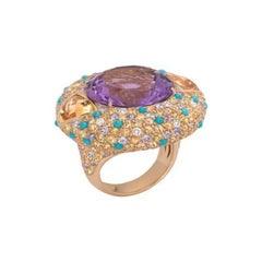 Tesoro Ametista Zaffiro Tanzanite Anello esclusivo con diamante in oro giallo