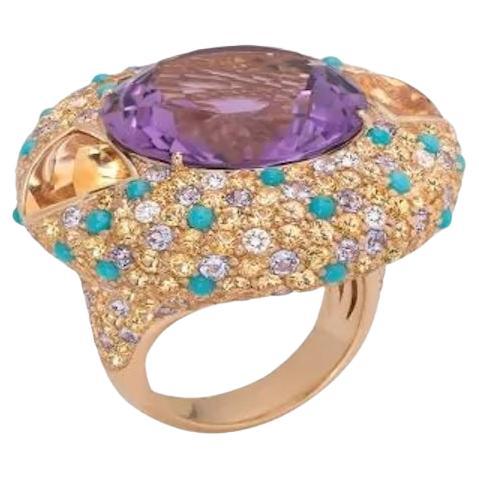 Treasure Amethyst Sapphire Tanzanite  Diamond Yellow Gold Exclusive Ring