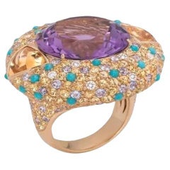 Schatz Amethyst Saphir Tansanit  Diamant-Gelbgold Exklusiver Ring
