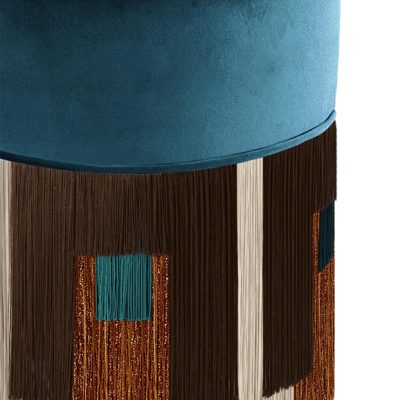 Treasure Blue Velvet Brown Fringes Pouf by Lorenza Bozzoli In New Condition For Sale In Milan, IT