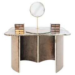 "Treasure" Contemporary Vanity Desk, Art Silvered Glass, Plexy, Velvet