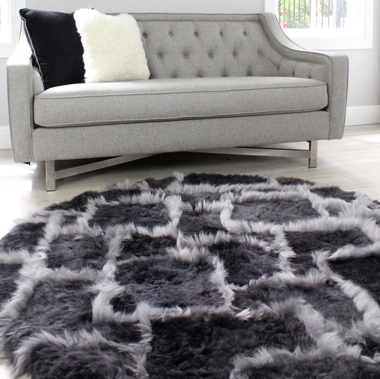 Treasure Designer Patchwork Sheepskin Rug in Charcoal Grey, Made in