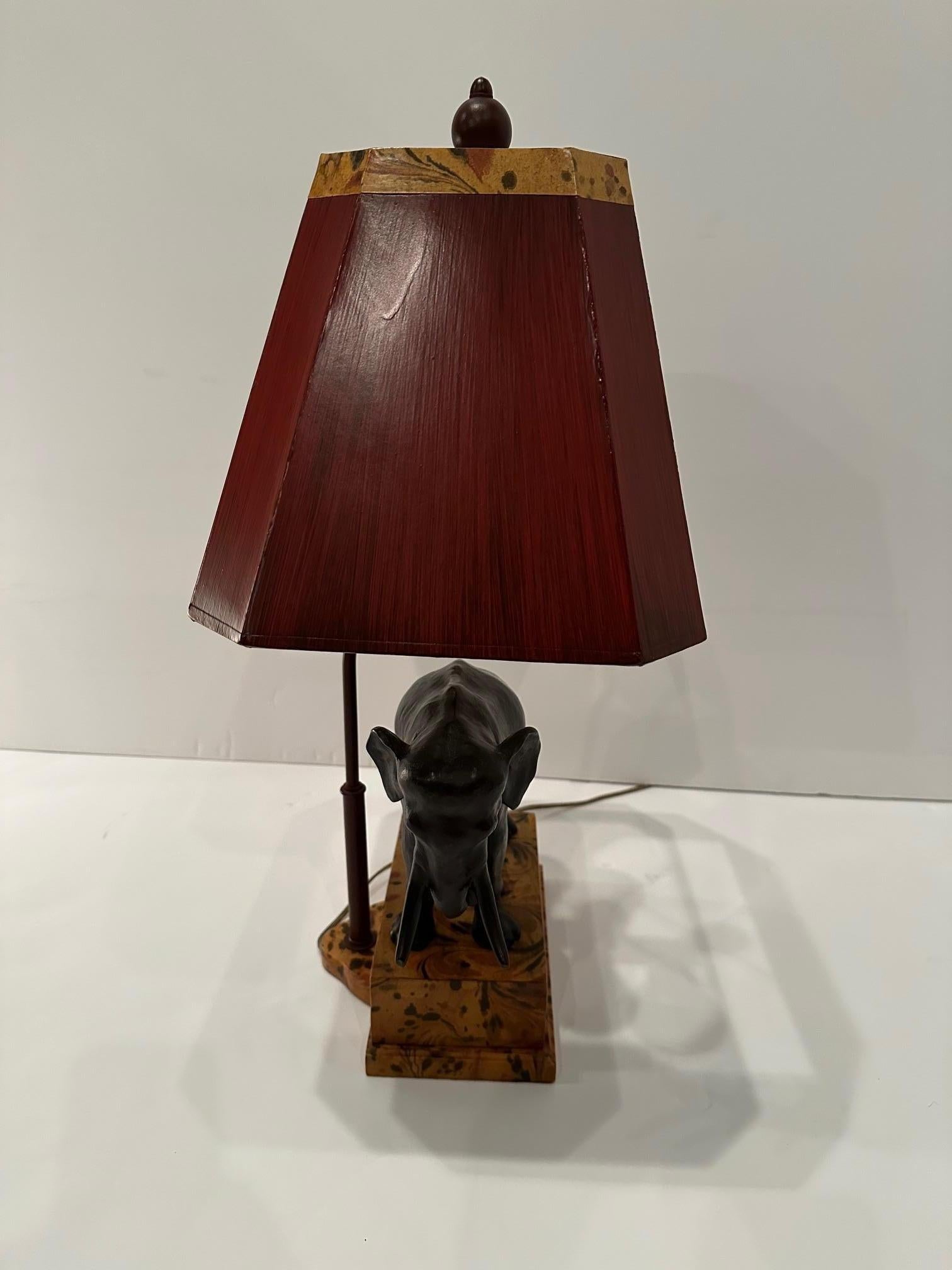 Treasure of a Bronze Elephant Table Lamp with Custom Shade For Sale 5