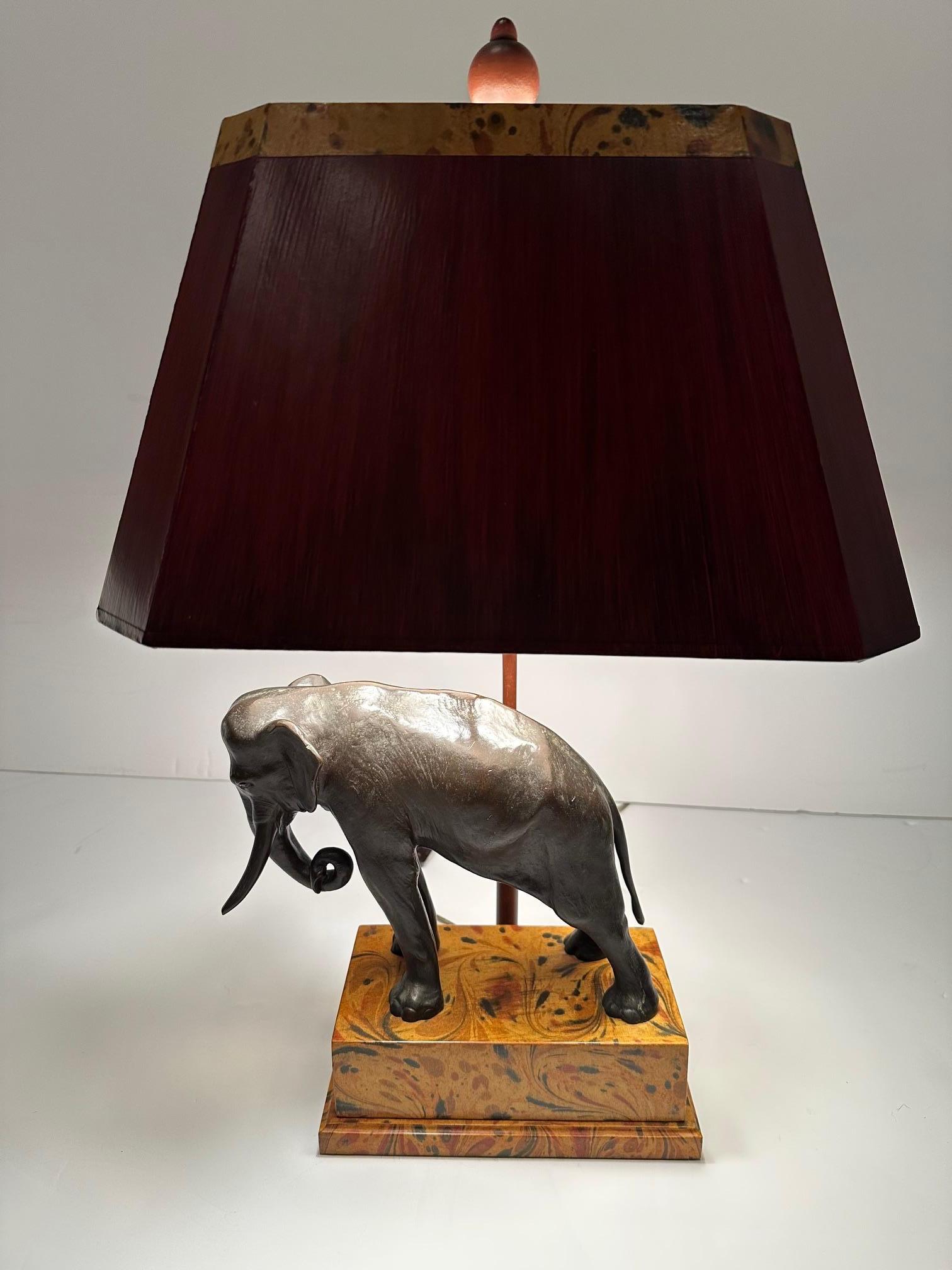 Treasure of a Bronze Elephant Table Lamp with Custom Shade For Sale 7