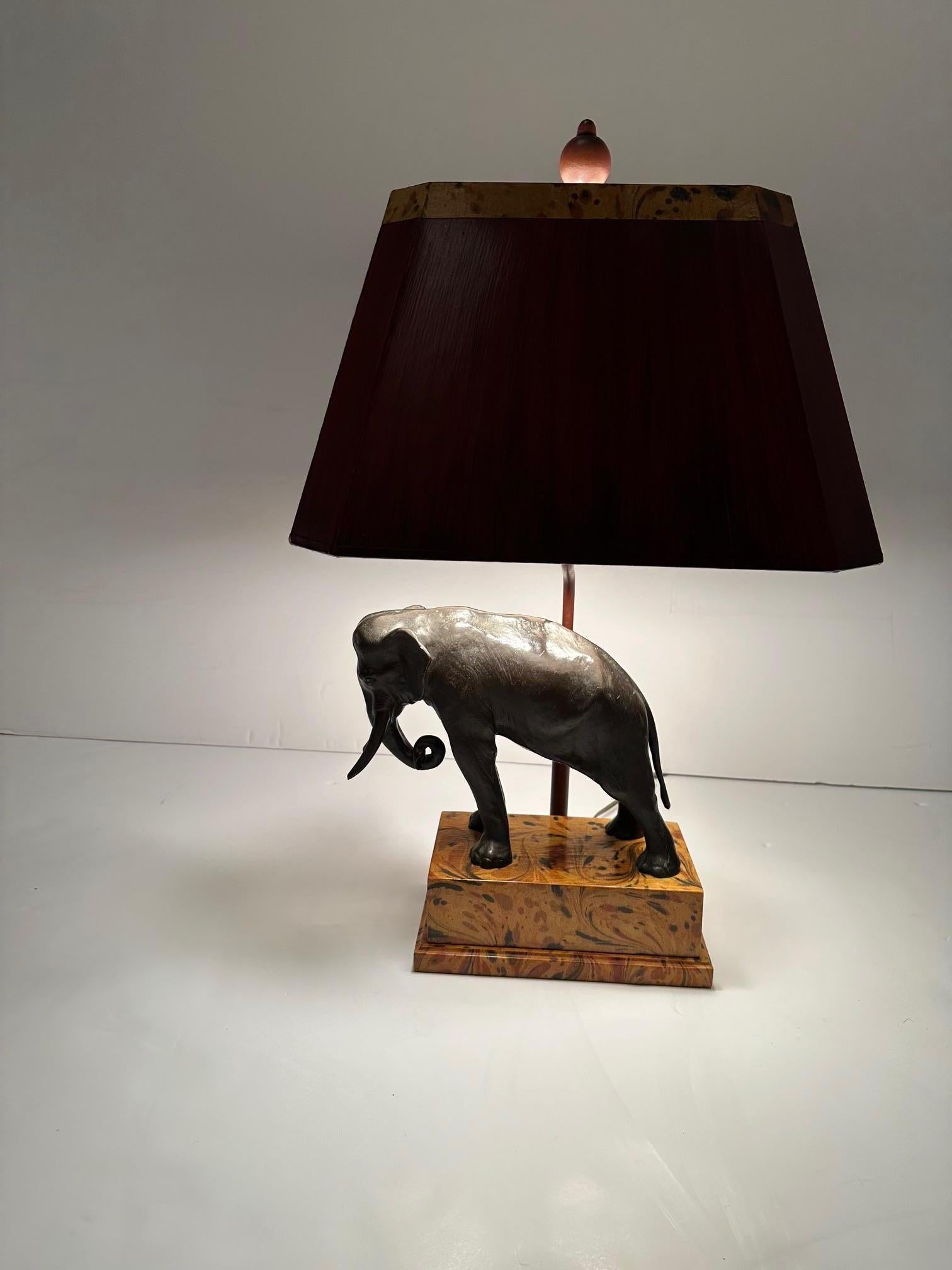 Treasure of a Bronze Elephant Table Lamp with Custom Shade For Sale 8