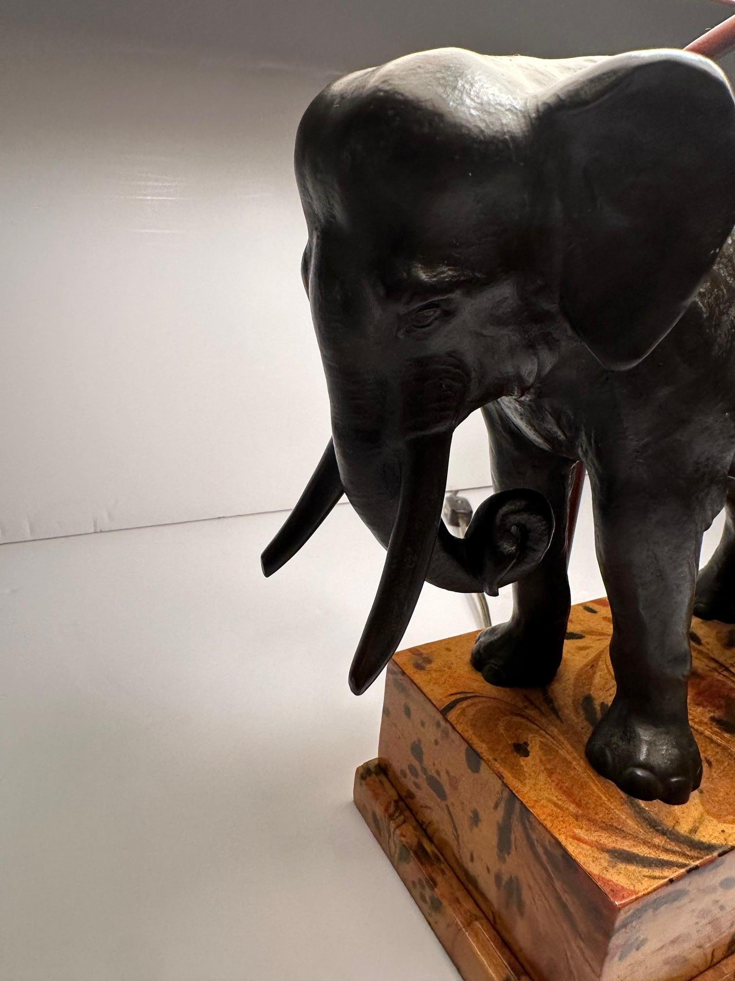 North American Treasure of a Bronze Elephant Table Lamp with Custom Shade For Sale