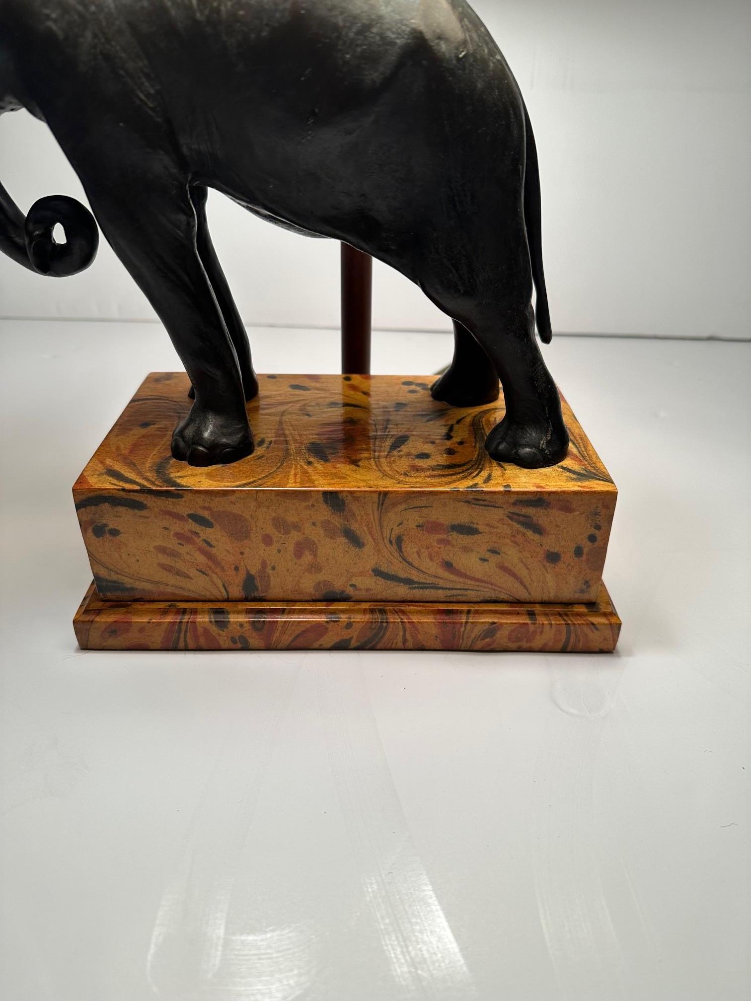 Treasure of a Bronze Elephant Table Lamp with Custom Shade In Good Condition For Sale In Hopewell, NJ