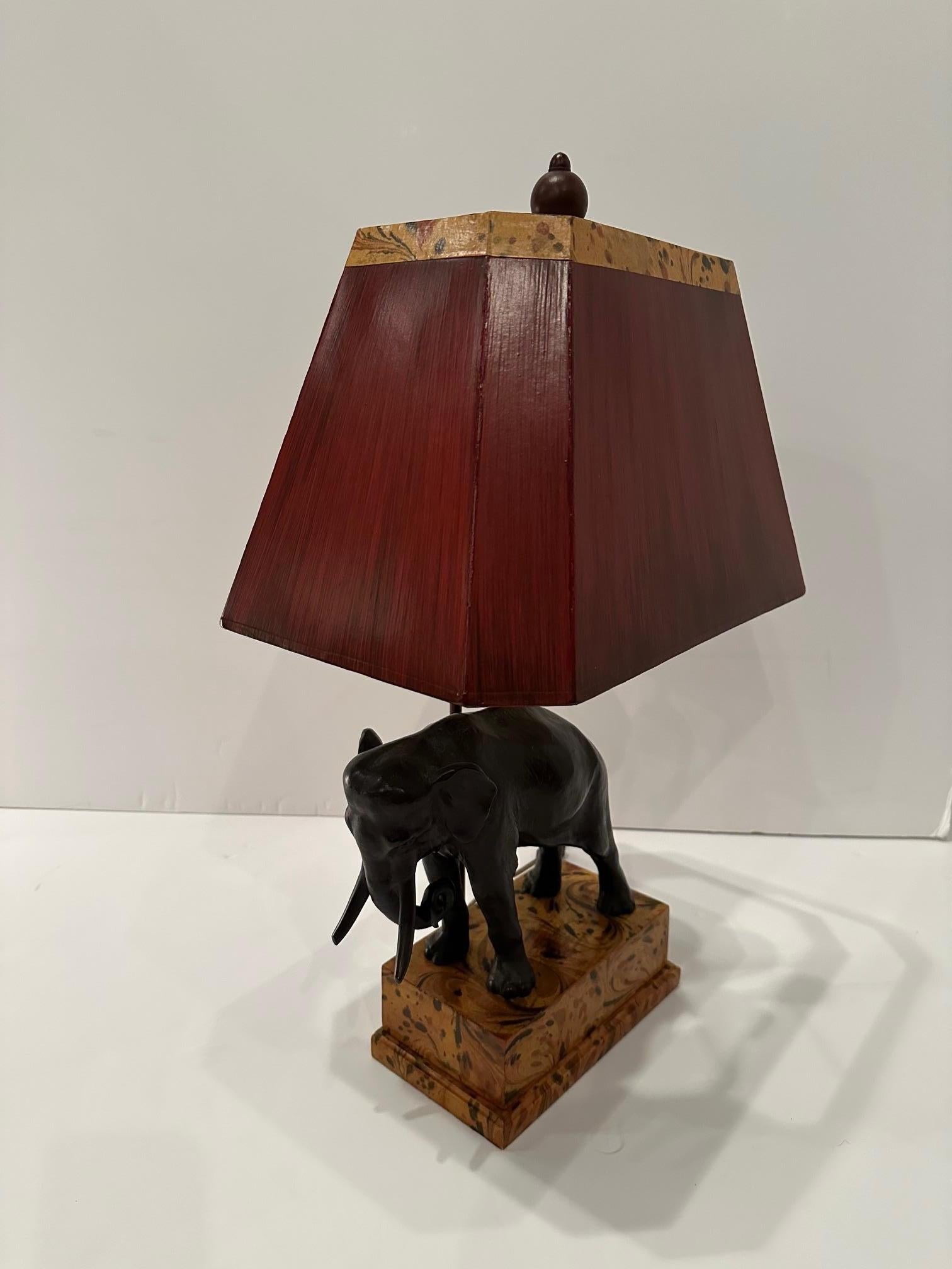 Treasure of a Bronze Elephant Table Lamp with Custom Shade For Sale 2