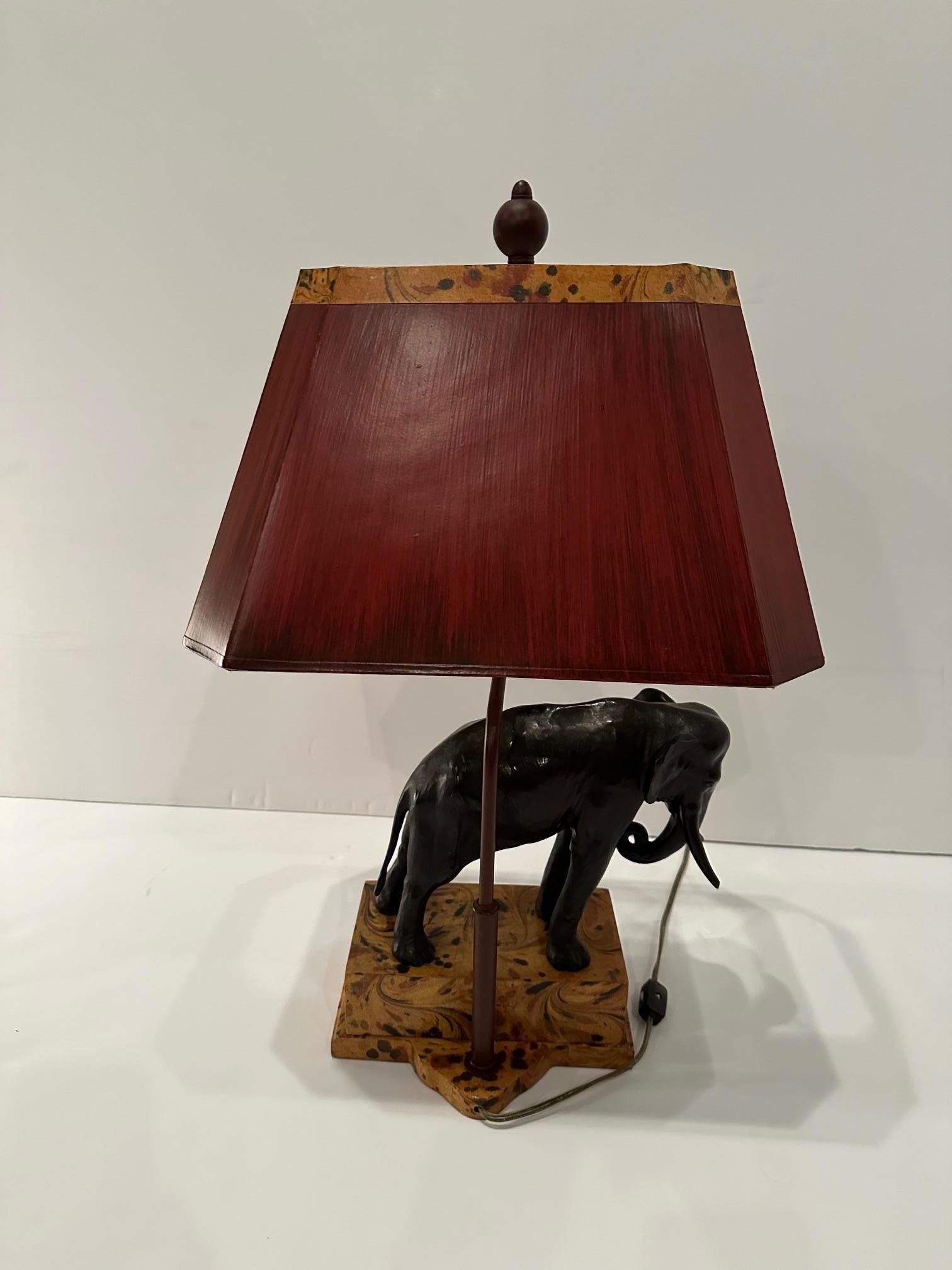 Treasure of a Bronze Elephant Table Lamp with Custom Shade For Sale 3