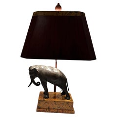 Treasure of a Bronze Elephant Table Lamp with Custom Shade
