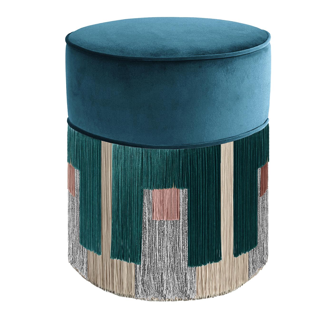 Contemporary Treasure Sapphire Blue Velvet Pouf by Lorenza Bozzoli For Sale