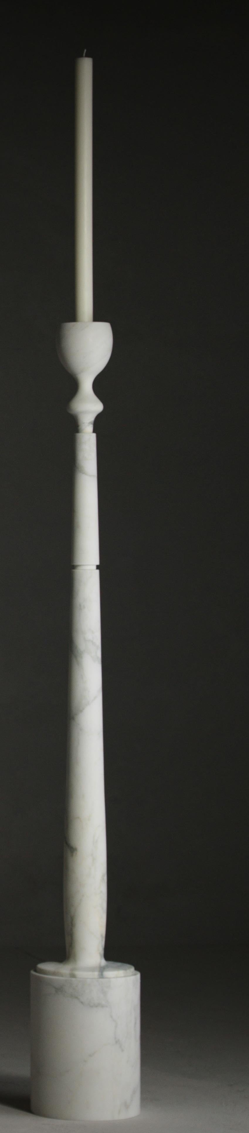 Treasure XL Candlestick by Kreoo 
Designed by Christophe Pillet
Dimensions: Ø 22 x H 158 cm.
Materials: Arabescato, Breccia Medicea, and Rosso Lepanto marbles.

Available in different marble options. Available in four different sizes. Please contact